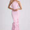Mireya Neckholder-Kleid mit Rüschenbesatz in zartem Rosa