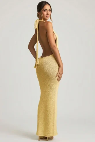 Mirri Bouclé-Maxikleid mit Neckholder in Gelb