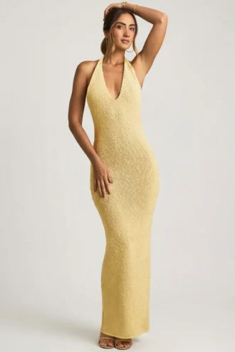 Mirri Bouclé-Maxikleid mit Neckholder in Gelb