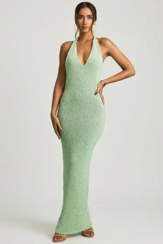 Mirri Bouclé-Maxikleid mit Neckholder in Mint