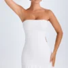 Misa Bandeau-Minikleid mit Rüschenbesatz und Cut-outs in Weiß