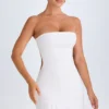 Misa Bandeau-Minikleid mit Rüschenbesatz und Cut-outs in Weiß