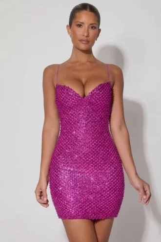 Mischa Minikleid mit Herzausschnitt und Verzierungen in Magenta