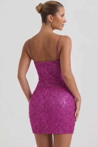 Mischa Minikleid mit Herzausschnitt und Verzierungen in Magenta