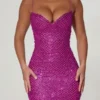 Mischa Minikleid mit Herzausschnitt und Verzierungen in Magenta
