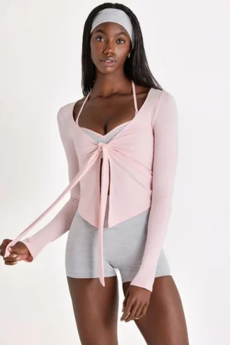 Modal-Oberteil mit Bindeband vorne in Blush