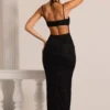 Monte Carlo Maxikleid mit verziertem Wasserfallausschnitt in Schwarz Monte Carlo Maxikleid mit verziertem Wasserfallausschnitt in Schwarz