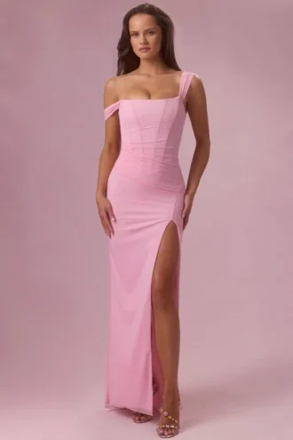 Naelle Mesh-Drapiertes Korsettkleid in Candyfloss Pink