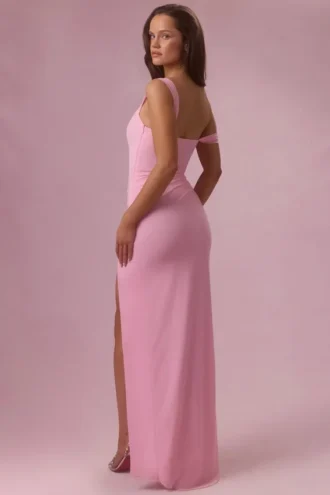 Naelle Mesh-Drapiertes Korsettkleid in Candyfloss Pink