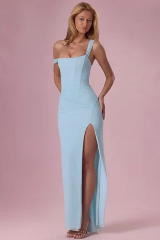 Naelle Mesh-Korsettkleid mit Drapierung in Hellblau