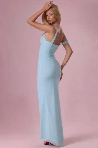Naelle Mesh-Korsettkleid mit Drapierung in Hellblau