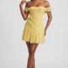 Nahida schulterfreies A-Linien-Minikleid aus Spitze in Pastellgelb