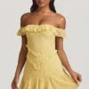 Nahida schulterfreies A-Linien-Minikleid aus Spitze in Pastellgelb