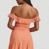 Nahida schulterfreies A-Linien-Minikleid aus Spitze in Pfirsich