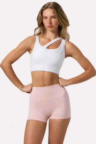 Nahtloser Soft-Rib-Sport-BH mit asymmetrischem Ausschnitt in Weiß