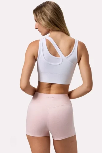 Nahtloser Soft-Rib-Sport-BH mit asymmetrischem Ausschnitt in Weiß