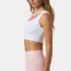 Nahtloser Soft-Rib-Sport-BH mit asymmetrischem Ausschnitt in Weiß
