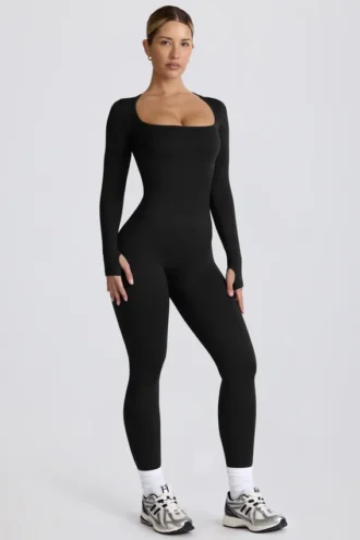 Nahtloser Super Sculpt-Jumpsuit in Schwarz