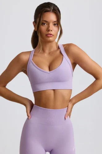 Nahtloser Super-Sculpt-Sport-BH mit gekreuztem Rücken in zartem Lila