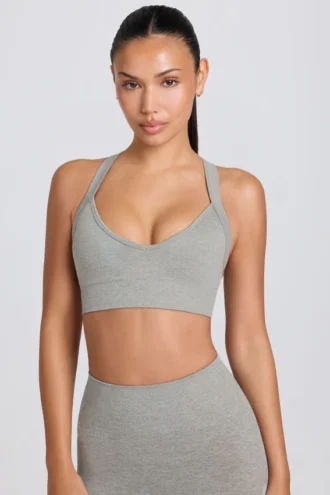 Nahtloser Super Sculpt Sport-BH mit gekreuzten Trägern in Grau meliert