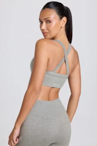 Nahtloser Super Sculpt Sport-BH mit gekreuzten Trägern in Grau meliert
