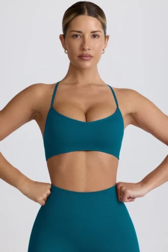 Nahtloser Super Sculpt Sport-BH mit gekreuzten Trägern in Teal