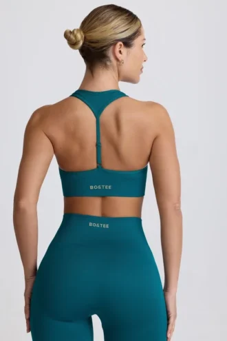 Nahtloser Super Sculpt T-Back-Sport-BH in Teal
