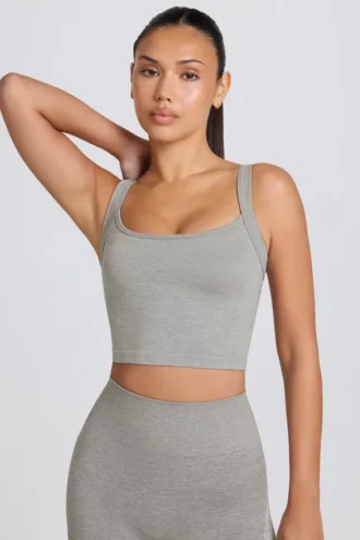 Nahtloses Super Sculpt Longline-Oberteil in Grau meliert