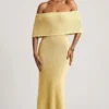 Naia Bouclé-Maxikleid mit schulterfreiem Ausschnitt in Gelb Naia Bouclé-Maxikleid mit schulterfreiem Ausschnitt in Gelb