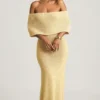 Naia Bouclé-Maxikleid mit schulterfreiem Ausschnitt in Gelb Naia Bouclé-Maxikleid mit schulterfreiem Ausschnitt in Gelb