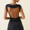 Nalini drapiertes A-Linien-Minikleid mit offenem Rücken in Schwarz
