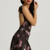 Nalini Drapiertes A-Linien-Minikleid mit offenem Rücken in schwarzem Blumenprint