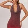 Namur Minikleid mit Neckholder und Verzierungen in Rot/Braun Ombré