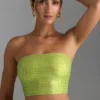 Nanaka Bandeau-Oberteil mit verzierten Trägern in Birnengrün Nanaka Bandeau-Oberteil mit verzierten Trägern in Birnengrün