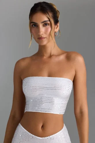Nanaka Bandeau-Oberteil mit Verzierungen und Rückenriemen in Weiß