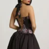 Nanala Neckholder-Minikleid mit Schnürung und Bubble-Saum in Schwarz mit Blumenprint