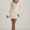 Nara Langarm-Minikleid mit Rüschen und Spitze in Ivory Nara Langarm-Minikleid mit Rüschen und Spitze in Ivory
