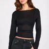 Nari – Transparentes Jersey-Oberteil mit langen Ärmeln und rückenfreiem Ausschnitt in Schwarz Nari – Transparentes Jersey-Oberteil mit langen Ärmeln und rückenfreiem Ausschnitt in Schwarz