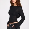 Nari – Transparentes Jersey-Oberteil mit langen Ärmeln und rückenfreiem Ausschnitt in Schwarz Nari – Transparentes Jersey-Oberteil mit langen Ärmeln und rückenfreiem Ausschnitt in Schwarz