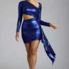 Nasira Cut-Out-Minikleid aus Metallic-Jersey in Electric Blue
