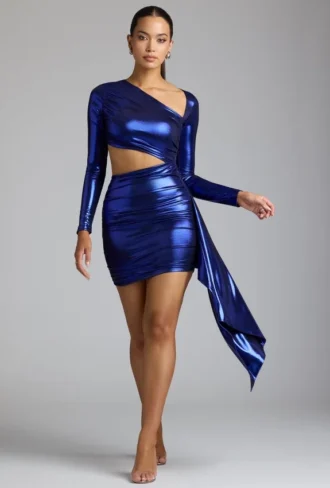 Nasira Cut-Out-Minikleid aus Metallic-Jersey in Electric Blue