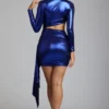 Nasira Cut-Out-Minikleid aus Metallic-Jersey in Electric Blue
