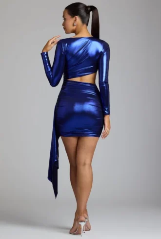 Nasira Cut-Out-Minikleid aus Metallic-Jersey in Electric Blue