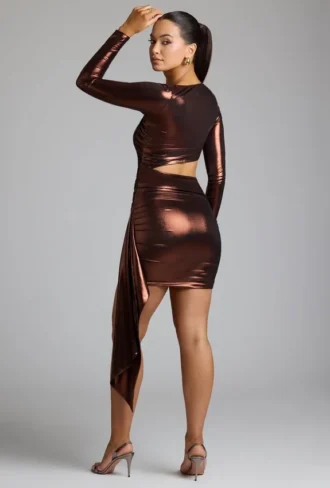 Nasira Cut-Out-Minikleid aus Metallic-Jersey in Kupferbronze