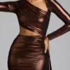 Nasira Cut-Out-Minikleid aus Metallic-Jersey in Kupferbronze