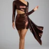Nasira Cut-Out-Minikleid aus Metallic-Jersey in Kupferbronze