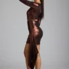 Nasira Cut-Out-Minikleid aus Metallic-Jersey in Kupferbronze