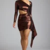 Nasira Cut-Out-Minikleid aus Metallic-Jersey in Kupferbronze