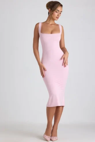 Navi Modal-Midaxi-Kleid mit Spitzenbesatz in Zartrosa