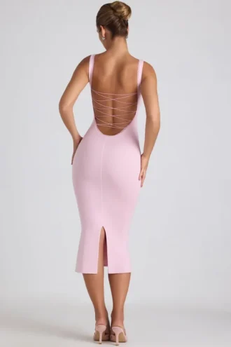 Navi Modal-Midaxi-Kleid mit Spitzenbesatz in Zartrosa